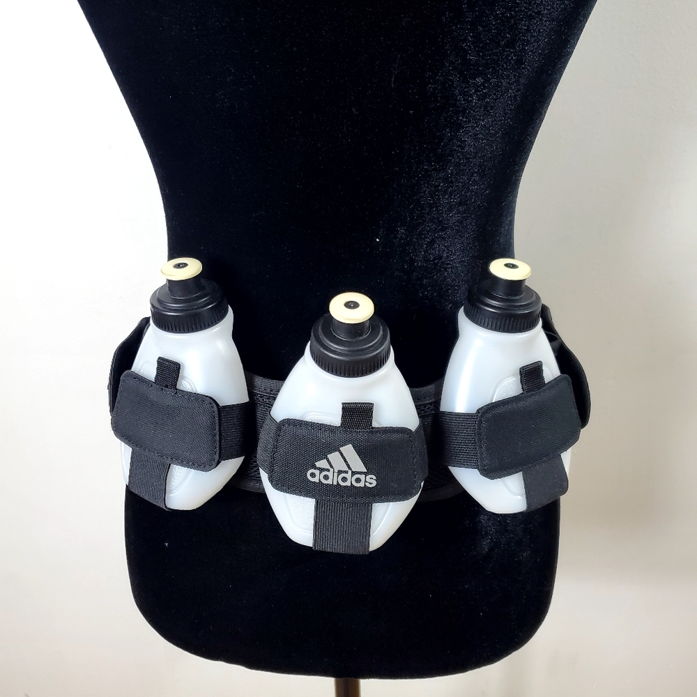 Adidas 3-Flask Hydration Running Belt with Front Zippered Pouch - Black